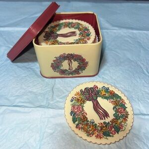 Potpourri Press Floral Wreath 36 Absorbent Coasters With Tin Vintage 1987